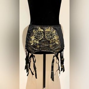 NWOT garter belt in black and gold embroidered lace by Playful Promises